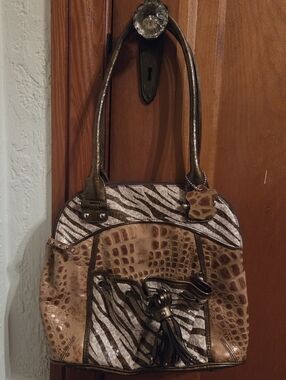 Marc Chantel Handbag 2 Tone Brown Faux Leather Tassel Satchel Y2K Inspired